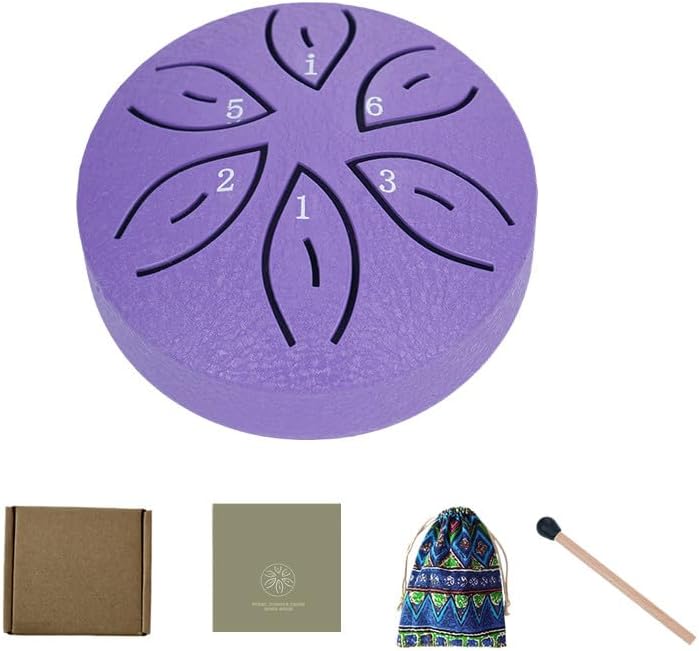 Rain Drum for Outside - Steel Tongue Drum Rain Chime 6 Note 3 Inch with Sheet Music Book for Garden Instrument or Meditation Yoga (Purple, 3 Inch 6 Notes)